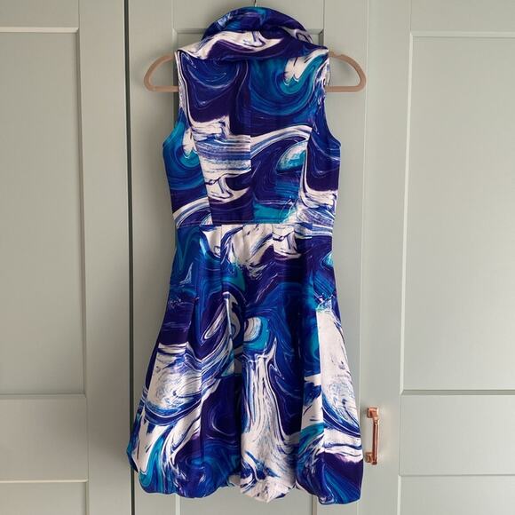 Samuel Dong Blue Purple Swirl Bubble Dress sz XS - Picture 7 of 7